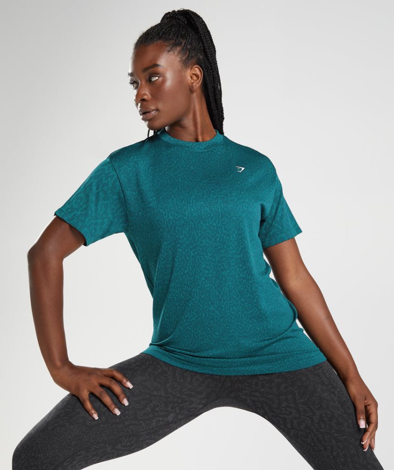 Women's Gymshark Adapt Animal Seamless T-Shirts Turquoise | NZ 3YEMFS